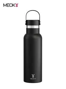Meoky 17oz/500ml 真空保溫不鏽鋼水壺，附攜帶手柄蓋，大容量且易於攜帶，長效保溫保冷，適合學生、辦公室、健身房及戶外旅行 - 黑色 - 查看 1