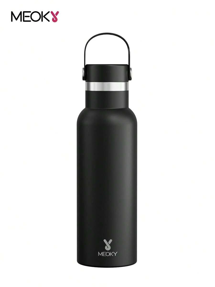 Meoky 17oz/500ml 真空保溫不鏽鋼水壺,附攜帶手柄蓋,大容量且易於攜帶,長效保溫保冷,適合學生、辦公室、健身房及戶外旅行 - 黑色 - 查看 1