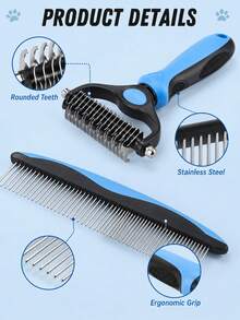 Pet Grooming Comb, Stainless Steel Undercoat Rake And Detangling Comb, Suitable For Cats And Dogs, Ergonomic Deshedding Tool, Removes Loose Hair, Mats And Knots, Summer Hair Care Essential - Multicolor - View 4