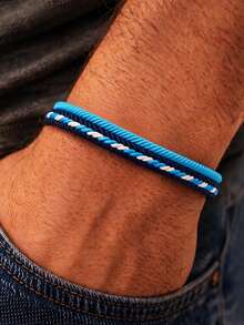 1pc Double Layer Colorful Woven Nylon Rope Bracelet, Magnetic Buckle Woven Rope Wristband, Multiple Colors Available, Handmade, Durable, Suitable For Men And Women, Suitable For Daily Casual And Outdoor Activities - Colorful Double-layer Bracelet - View 2