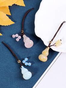 1pc Natural Stone Gourd Charm Keychain Crystal Tiger Eye Pendant DIY Braided Cord Car Hanging Bag Decoration Calabash Ornament H903 - Pendant - View 5