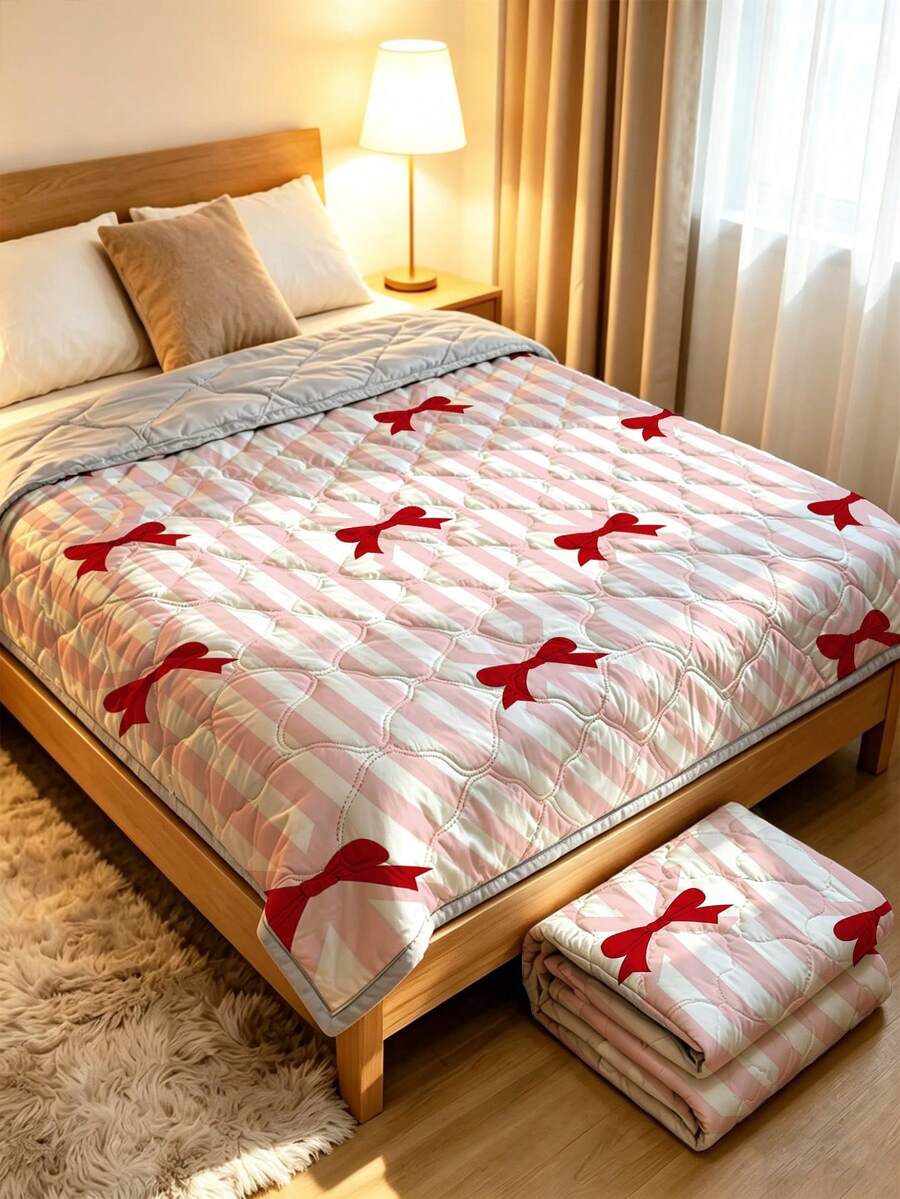 1 pieza Manta ultra suave y refrescante - Ropa de cama ligera para todas las estaciones, con patrón de lazo de moda, 100% poliéster, lavable a máquina, adecuada para cama individual/doble, hotel, camping y decoración del hogar, ropa de cama de lujo de grado hotelero | Diseño moderno cosido - Multicolor - Ver 1