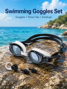 1pc Swimming Goggle Set Waterproof And Anti-Fog Swimming Goggles With Earplugs, Adjustable Wide Straps, UV Protection Clear Vision Swimming Goggles, Suitable For Swimming Pools And Open Water - Black and White - View 9