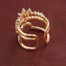 1pc Minimalist Leaf-Shaped Adjustable Design Cubic Zirconia Inlaid Ring For Women - Multicolor - View 8