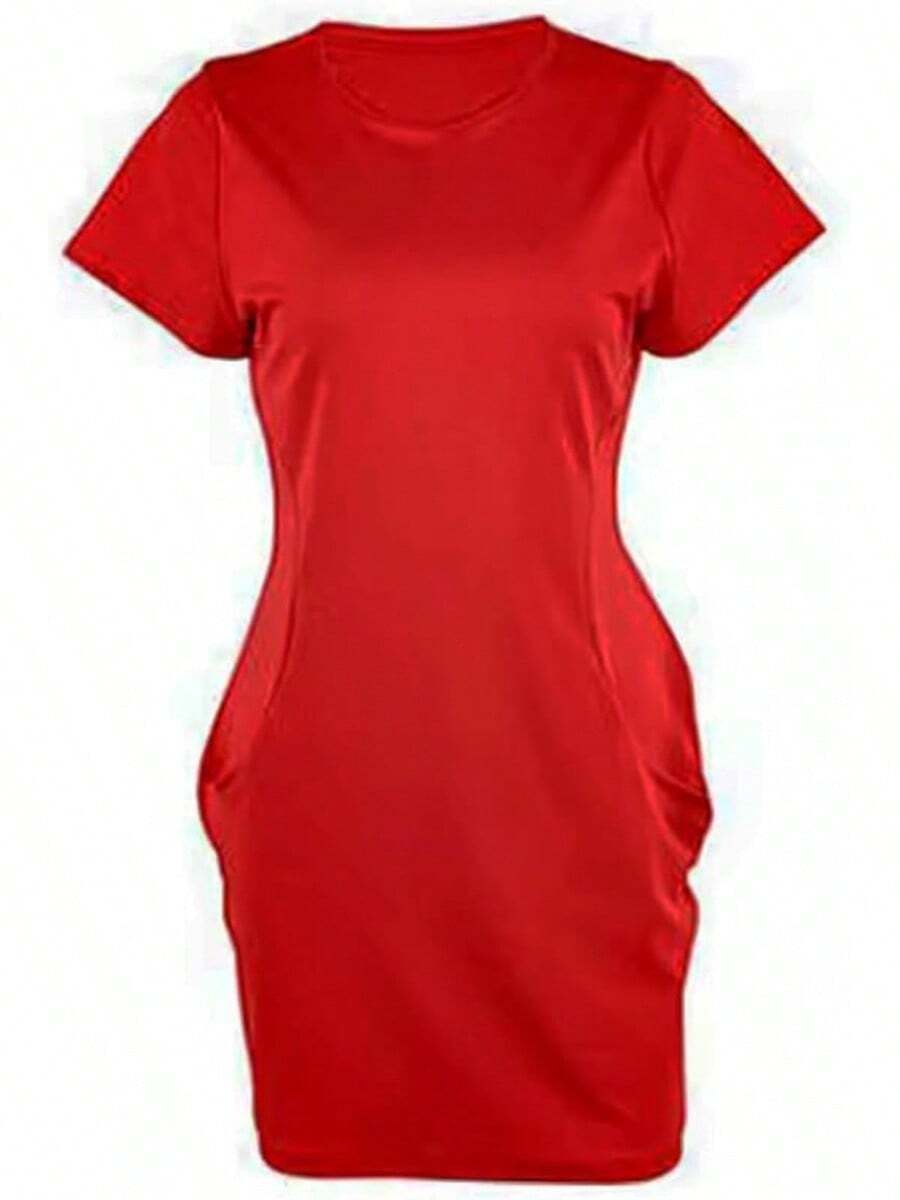 Vestido Casual Corto con Manga Corta y Cuello Redondo Modelo Fresco, Cómodo, Perfecto para Verano, Paseos y Looks Diarios. - ROJO - Ver 1