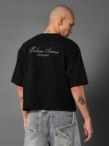 Short-Sleeved T-Shirt With Logo Print On The Back Featuring The Text "Melrose Avenue Los Angeles" In An Urban Streetwear Style, Loose-Fitting And Lightweight, Inspired By Hip Hop And Down-Urban Culture - 黑色 - 查看 1