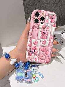 Disney Has Authorized, Phone Case - Chain Set, The Stitch Lilo & Stitch 3D Phone Case Plus A Silicone 3D Stitch Bracelet With Metallic Ring Removable Bracelet, Stitch And Angel Pattern, Compatible With Iphone17/16/15/14/13/12/32/XS/XR/X Plus Pro Max, A Stylish Cartoon Phone Case, The Perfect Gift Choice, Phone Protection, Durable Phone Cover, Great Gift For Friends And Family. - 白色 - 查看 6