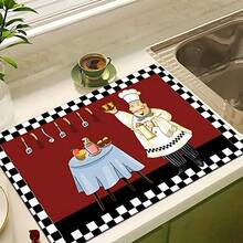 1pc Home Decor Chef Pattern Printed Dish Drying Mat, Absorbent Countertop Mat For Espresso Machine, Sink Drain Mat, Kitchen And Bathroom Supplies - Multicolor - View 10