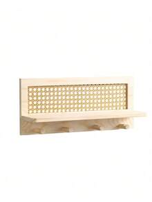 1pc Wall-Mounted Storage Shelf, Rectangular Wooden Shelf With Woven Floral Decoration, Suitable For Children's Room Newborn Essentials Room Essentials - Multicolor - View 8