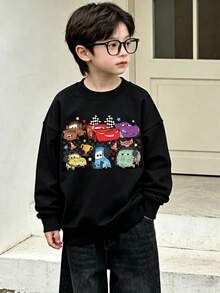 Disney Cars Crewneck Sweatshirt,Teen Boy Clothes,Tween,Kids Clothes,Boys Clothing,Can Be Used As A Gift,Suitable For Boys And Girls - 黑色 - 查看 1
