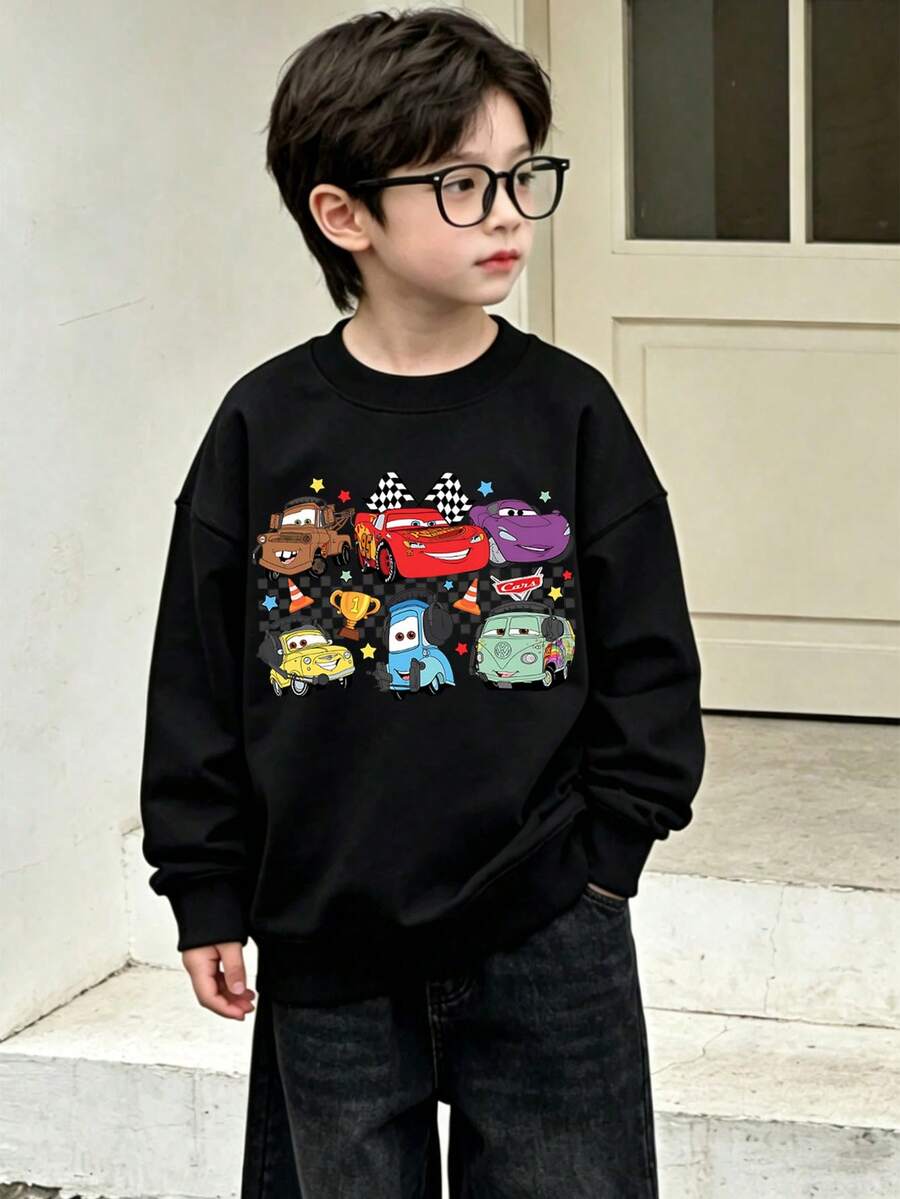 Disney Cars Crewneck Sweatshirt,Teen Boy Clothes,Tween,Kids Clothes,Boys Clothing,Can Be Used As A Gift,Suitable For Boys And Girls - 黑色 - 查看 1