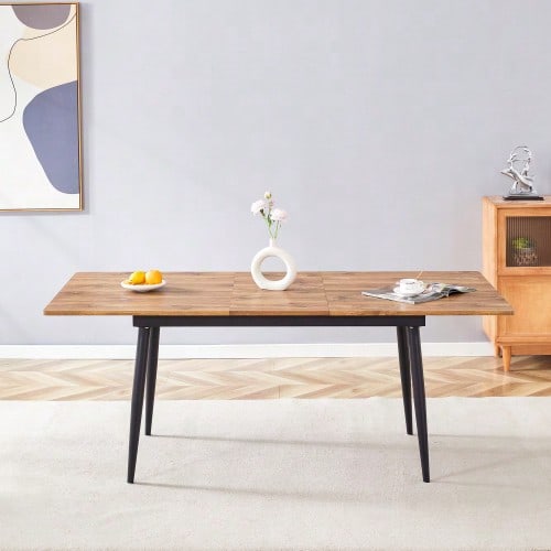 Rectangular Dining Table 190.5 Cm X 150 Cm, Wood Look, Metal Legs, Kitchen Table For 6 To 8 People, Modern Industrial Style - 自然色 - 查看 12