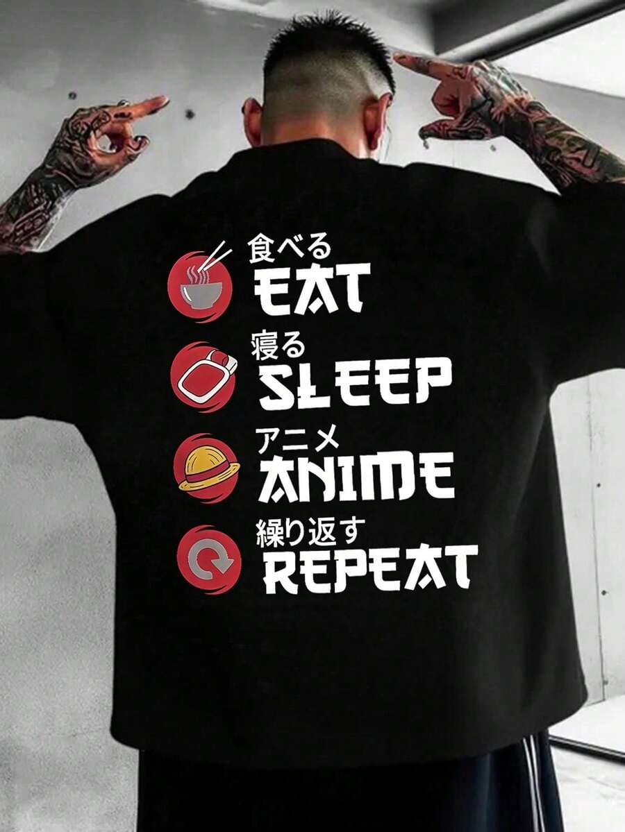Men Short Sleeve Crew Neck Shirt Loose Fit Summer Casual Graphic Tee Stylish Easy To Match Wardrobe Essential - Black - View 1