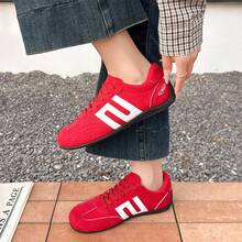2026 New Vintage Versatile Flat Casual Shoes, Colorblock Sports Sneakers, Red German Training Shoes For Women, Soft Sole Lace-Up Casual Sports Shoes - Red - View 4