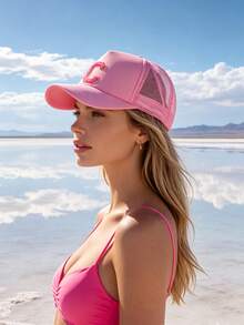 1 pieza Gorra de béisbol de malla personalizada unisex con 26 letras, gorra de camionero transpirable y ajustable, para verano, playa, golf, correr y uso diario - Rosa - Ver 2