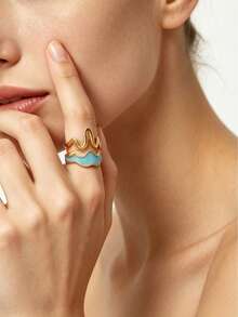 VceTd 1pc Women's Sweet Style Cherry Shaped Multicolor Enamel Stainless Steel Fashion Ring, Suitable For Daily Commute Or Vacation Wear Or As A Holiday Gift For Friends/Besties - Yellow Gold - View 7