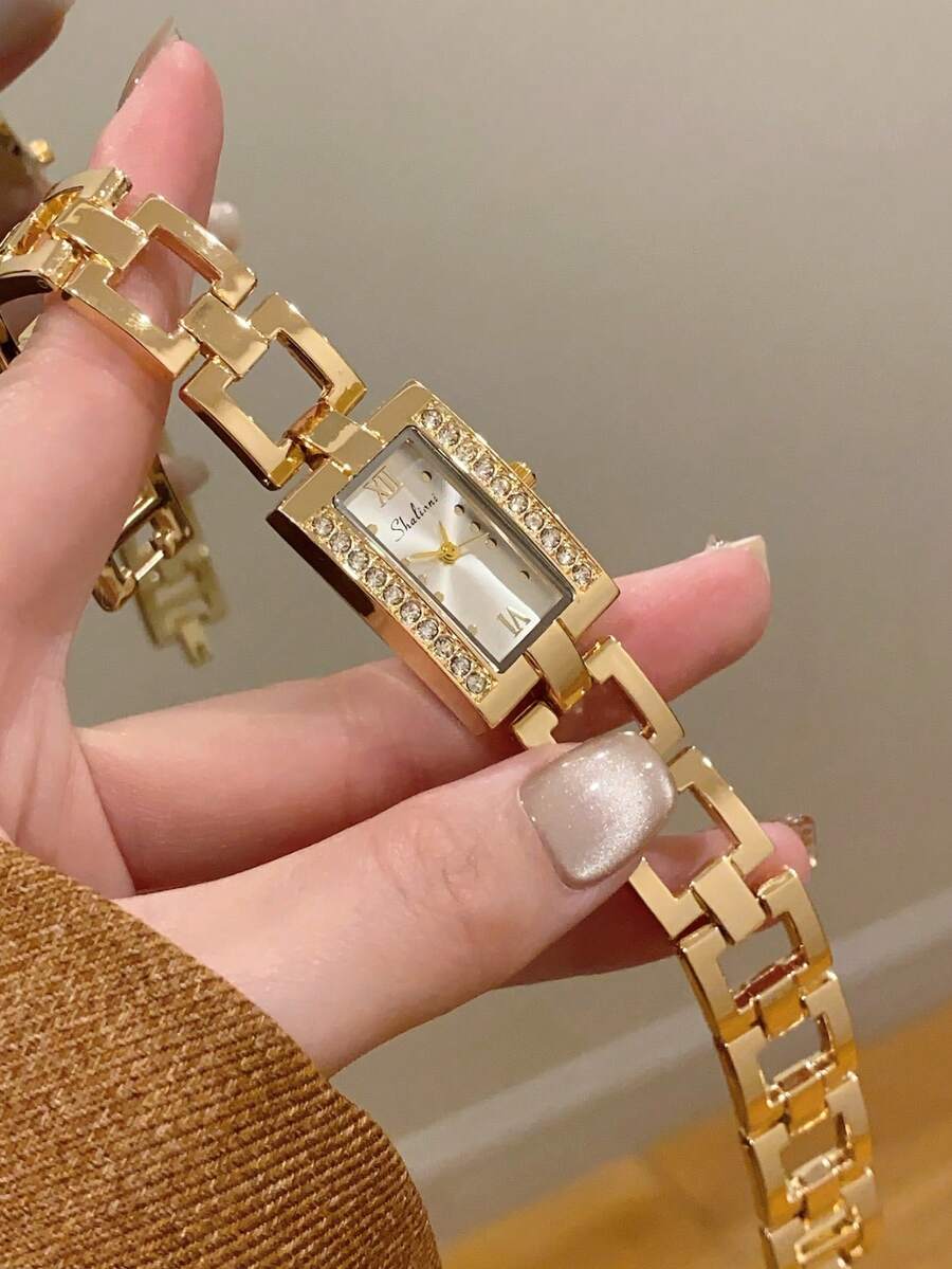 1件金色圓形女款石英手錶,精緻時尚極簡風,適合日常配戴,生日/畢業禮物,休閒聚會 - 金色 - 查看 1
