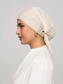 1pc Undercap With Built-In Elastic Band And Tie Straps, Smooth Soft & Breathable & Sweat-Absorbent & Elastic & Anti-Pilling Material, Suitable For Daily Use As Base Layer - Apricot - View 3