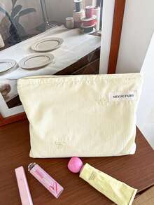 MEYOU FAIRY AGG 刺繡蝴蝶結黃色女用化妝包，內袋式便攜旅行盥洗包、手提包，多功能保養品收納袋，女性衛生棉收納袋，送給媽媽、女友的禮物，學生筆袋 - 彩色 - 查看 4