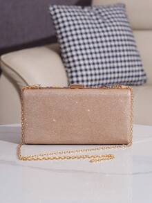 Handmade Evening Clutch/Handbag With Glitter And Rhinestone Embellishments, Party Bag, Cosmetic Bag, Shoulder Bag With Strap, Fashion Handbag - 米色 - 查看 8