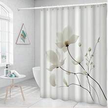 1pc Elegant White Floral Pattern Shower Curtain With 12 Hooks - Perfect Match For Your Bathroom Decor And Christmas Decorations - Multicolor - View 5