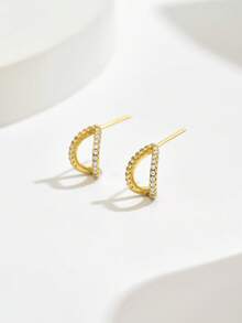 Minimalist Geometric Full Rhinestone Stud Earrings, Elegant Versatile Commuter Style - Earrings 1343 - View 7