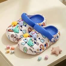 1 Pair Cute Dinosaur EVA Clogs, Summer Kids' Perforated Slip-On Sandals, Non-Slip Closed-Toe Breathable Soft Cushion Slides For Boys And Girls, Medium To Large Children - Blue and White - View 3