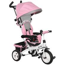 HOMCOM Triciclo Evolutivo para Bebés 6 en 1 Triciclo para Niños de 1-5 Años Bicicleta para Niños con Toldo Plegable Mango Telescópico Desmontable Cinturón de protección y Cesto 95x50x106 cm - Rosa - Ver 10