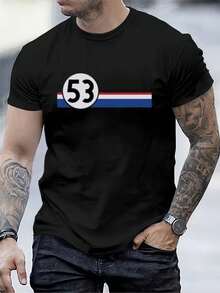 Versatile Casual Loose Fit Short Sleeve T-Shirt With Fun Racing Design Print, For Vacation, Work And Everyday Wear - Burgundy - View 1