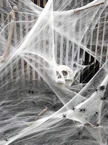 2/5/10pcs Halloween Decoration White Artificial Elastic Spider Web, Halloween Horror Home Party Scene Props, Haunted House Decoration, Christmas - Halloween Spider Web - View 5
