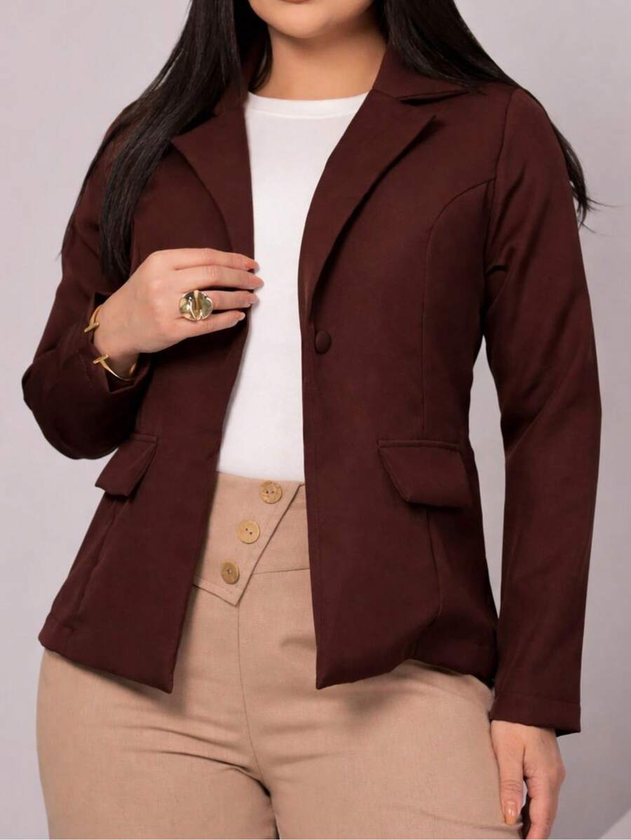 Blazer Feminino Terno Paletó Gola V no Tecido Alfaiataria Moda Social Estação Inverno nos nos Tamanho P M G GG - Café - Visão 1
