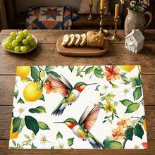 1pc/4pcs/6pcs, Home Decor, Floral & Bird Pattern Printed Linen Placemats, All-Season Use, Suitable For Dining Table, Washable Placemats, Coasters, Kitchen Placemats, Home Goods, Kitchen Supplies, Table Decor - Multicolor - View 6