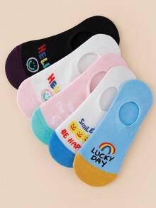 5 Pairs Random Color Women's Cute Cartoon Smiling Face Pattern Low-Cut Invisible Boat Socks - Multicolor - View 2