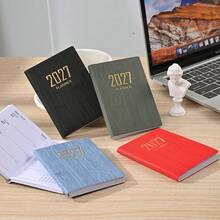 A7 Size 2027 English Planner, 64 Sheets 128 Pages Slim Weekly Calendar Notebook, 365 Days Daily Planner, A7 Mini Portable Pocket Diary, PU Leather Cover Small Notebook - A - View 1
