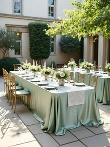 1pc Rectangular Tablecloth, Non-Fading Satin Tablecloth, Suitable For High-End Hotel Banquets, Wedding Banquets, Restaurant Party Decorations - Sage Green - View 16