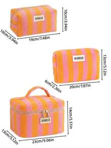 Bolsa de Maquiagem de Grande Capacidade na Moda, Bolsa de Viagem Fofa com Padrão Listrado de Blocos de Cores, Clutch Elegante e Sofisticada de Estilo Boêmio, Bolsa de Higiene Pessoal Portátil com Zíper para Viagem, Bolsa de Armazenamento Portátil, Essencial de Viagem, Suprimentos de Volta às Aulas, Conjunto de Bolsa de Maquiagem de Tecido Macio, Carteira e Bolsa Feminina na Moda, Adequado para Casa, Viagem, Férias e Escola, Essencial de Quarto, Presente de Madrinha, Presente do Dia das Mães, Presente de Aniversário. (Padrão Aleatório) - Laranja - Visão 2