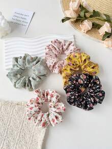 1pc/3pcs/5pcs Sweet & Cute Fabric Triangle, Yellow Duck Print Large Hair Scrunchies, Suitable For Beach, Dresses, Daily Outfits, Hair Accessories - Multicolor - View 10