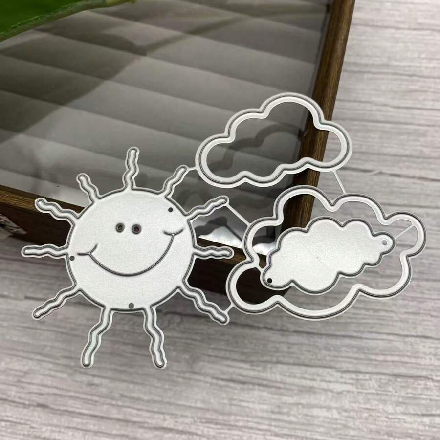 太陽與雲朵卡片製作切割模具,金屬剪貼簿模具,DIY背景框架手工壓花模板,紙張/相簿藝術工具 - 銀白色 - 查看 1