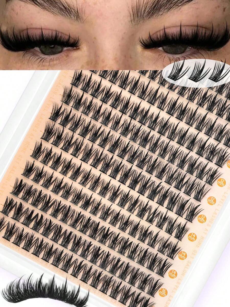 FQBFQB 192pcs Pointed Fairy Cluster False Eyelashes, 9-16mm Mixed Length, Thickened Single Eyelashes, DIY Pointed Eyelash Extensions, Cartoon Style Dense Eyelash Extensions - View 1