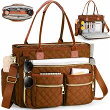 Laptop Tote Bag For Women Teacher Tote Bag 15.6 Inch Work Bags Tote Nurse Bag Computer Messenger Bag, Laptop Briefcase For Office, School, Travel - 棕色 - 查看 1