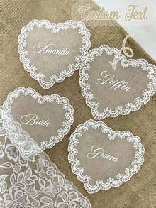 Custom Lace Table Cards, Personalized Wedding Name Cards, Heart-Shaped Lace Guest Cards, Table Decor, Wedding Favors, Table Number Cards (Heat Transfer Process, No Embroidery) - Multicolor - View 1