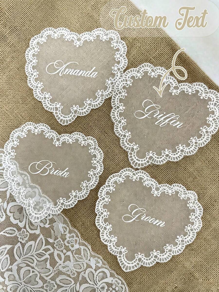 Custom Lace Table Cards, Personalized Wedding Name Cards, Heart-Shaped Lace Guest Cards, Table Decor, Wedding Favors, Table Number Cards (Heat Transfer Process, No Embroidery) - Multicolor - View 1