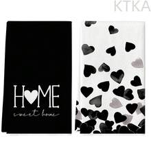 2/4Pcs Black Heart Print Kitchen Towels, Soft Microfiber Dish Tea Towels, Minimalist Farmhouse Decor Cloths For Cooking Baking Gift - Black - View 10