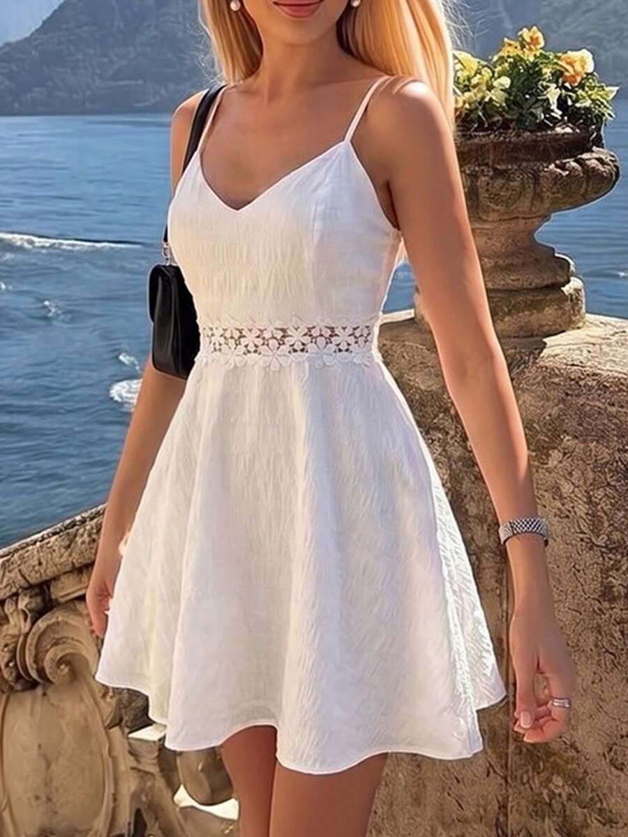 do para vacaciones de verano, atuendo para vacaciones para mujer, vestido de vacaciones, atuendo de playa para mujer, vestido elegante para fiestas, vestido versátil de uso diario para mujer - Blanco - Ver 1
