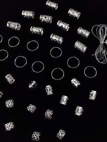 41pcs Silver Braiding Hair Rings, Contain 1 Rope Stylish Sparkling Hair Braiding Accessories For Girls - Silver - View 5