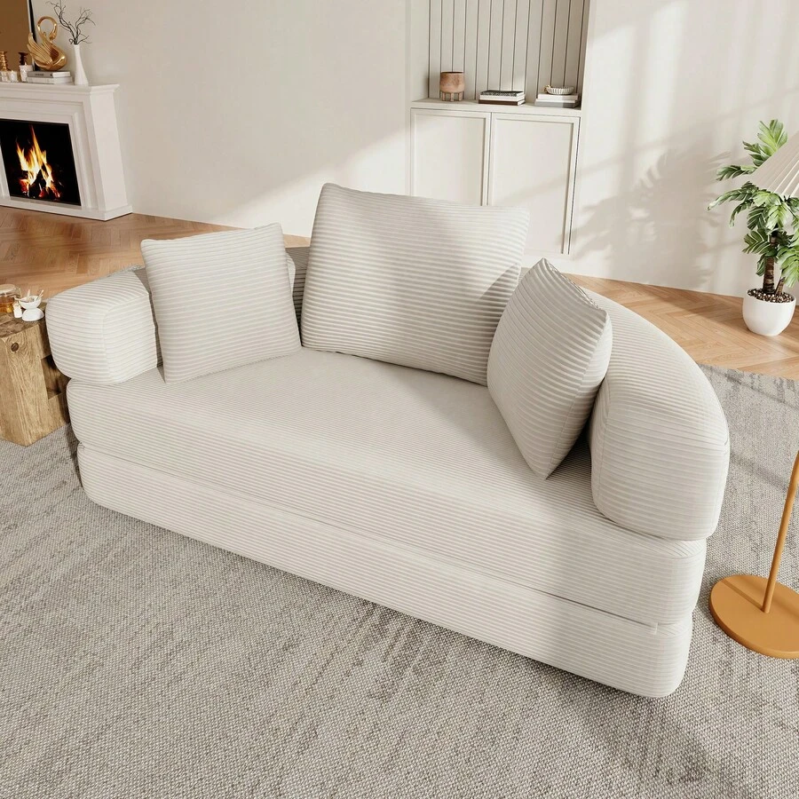 Flieks Multifunctional Freestanding Folding Sofa Bed (Boneless Couch) – Oval Bed With Cushions, Modular Sofa, Corduroy Fabric Cover (173 X 176 Cm), Suitable For Apartments, Living Rooms, Bedrooms - 米色 - 查看 1