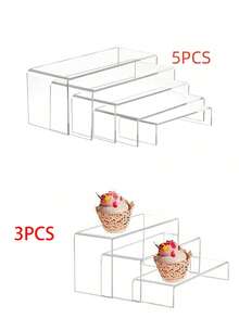 High-Low Storage Rack, Display Shelf, Acrylic Display Stand, Transparent Tiered Display Rack, Multi-Layer Adjustable, Small Accessories, Cosmetics Storage Rack, Model Display Cabinet, Home Decor Storage Rack, Colorful Jewelry, Perfume And Antique Display Shelf, Perfect For Home Decor And Exhibition - Multicolor - View 2