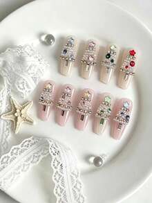 1 Box Mixed Nail Art Decorations, Colorful Rhinestones Paired With Pearls, Metal Chains And Star Accents, Rich Colors And Sparkling Texture, Suitable For Christmas Theme Nail Art, Can Create Christmas Tree, Wreath And Other Styles, Easily Create Holiday Atmosphere, Beginners Can Easily Use, Suitable For Daily Commute, Dates, Parties, Wide Range Of Uses, High Cost-Performance Nail Charms - Multicolor - View 2
