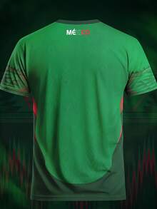Men's Summer Football T-Shirt, Breathable, Short-Sleeved, Loose-Fitting, Moisture-Wicking. Round Neck, Washable. Youthful Style, Printed. Suitable For Everyday Wear Or On The Pitch. - 綠色 - 查看 2