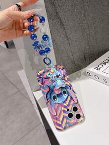 Disney Has Authorized, Phone Case - Chain Set, The Stitch Lilo & Stitch 3D Phone Case Plus A Silicone 3D Stitch Bracelet With Metallic Ring Removable Bracelet, Stitch And Angel Pattern, Compatible With Iphone17/16/15/14/13/12/24/XS/XR/X Plus Pro Max, A Stylish Cartoon Phone Case, The Perfect Gift Choice, Phone Protection, Durable Phone Cover, Great Gift For Friends And Family. - 白色 - 查看 5